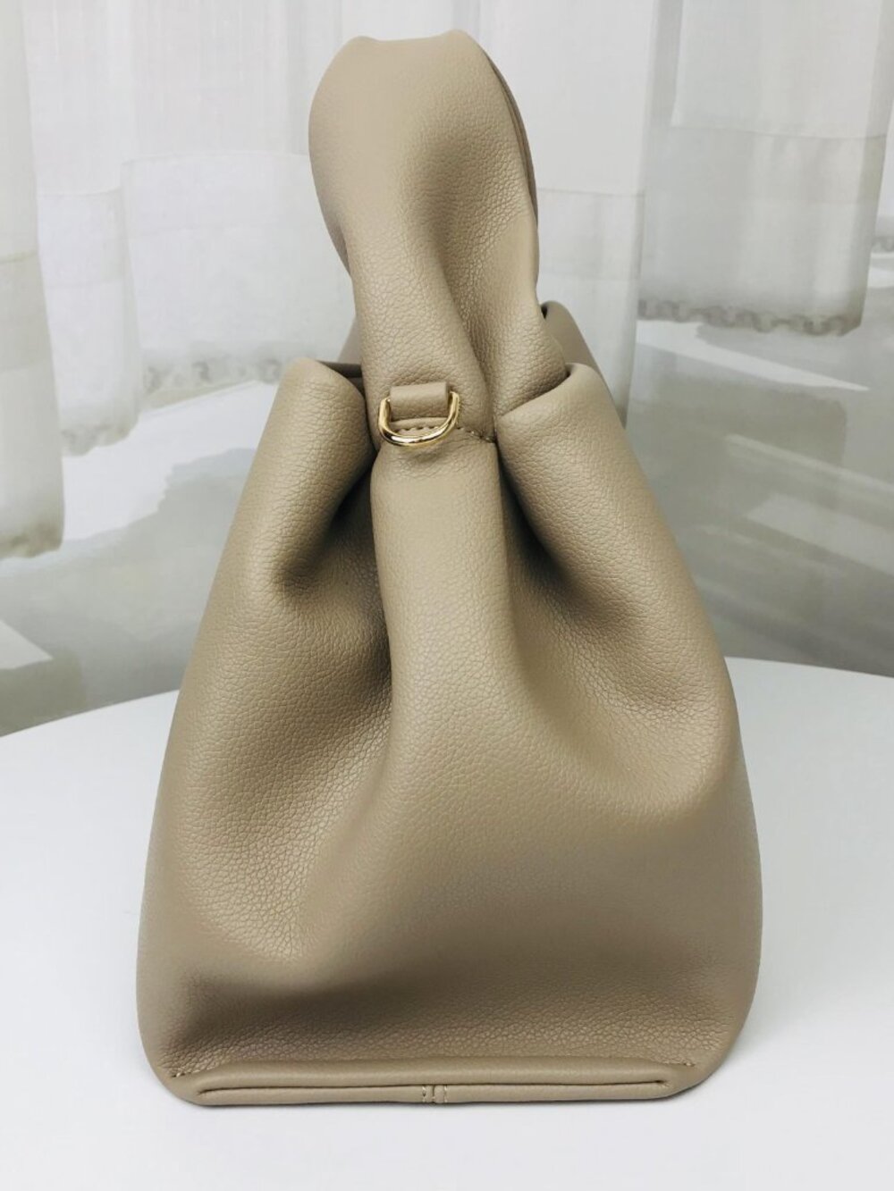 Polene Taupe Pebbled Leather Top-Handle Tote - Picture 4 of 12